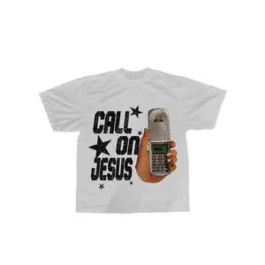 Men's Christian Graphic Tee with "Call on Jesus" Print, Soft Cotton Crewneck Tops, Faith-Inspired Religious Menswear for Brothers
