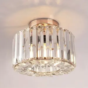 1pc Crystal Ceiling Light - Gold Small Chandelier Semi Flush Mount Ceiling Light Fixture Modern Lights for Hallway Bathroom Kitchen Entryway  ( E27x1 Base,9.05 Inch/22.99cm, Bulb not Included)