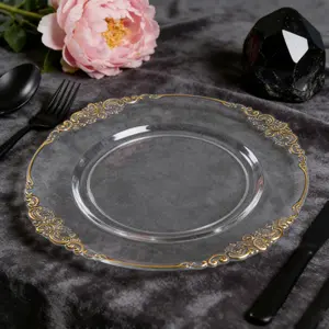 Elegant Gold Rimmed Plastic Dinner Plates, Party Plates, 13 Inch Round Edge Design, Durable & Shatterproof for Weddings, Parties, Daily Use, Dinnerware