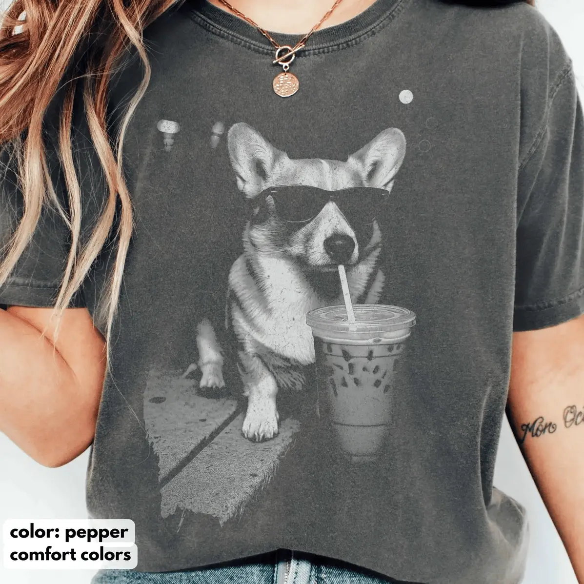 Women's Vintage Corgi Graphic Sweatshirt, Round Neck Pullover in a Soft Cotton Blend, Casual Street Style Top for Dog Lovers, Party, Thanksgiving, Easter, Valentines Day, Casual Top, Breathable, Hoodie, Clothes, Street Wear, Short Sleeve