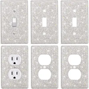 BASIC SUPPLY 6 Pieces Wall Light Switch Cover Rhinestone Light Switch Shiny Outlet Cover for Home Ornaments (Single Gang, Duplex Outlet)