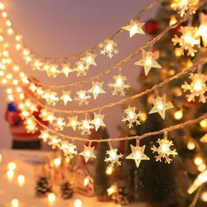 Snowflake Star String Lights, 10m 80 LED Fairy Lights Outdoor Twinkle Lights, Battery Powered Waterproof, Indoor Outdoor Wedding Party Christmas Decorations