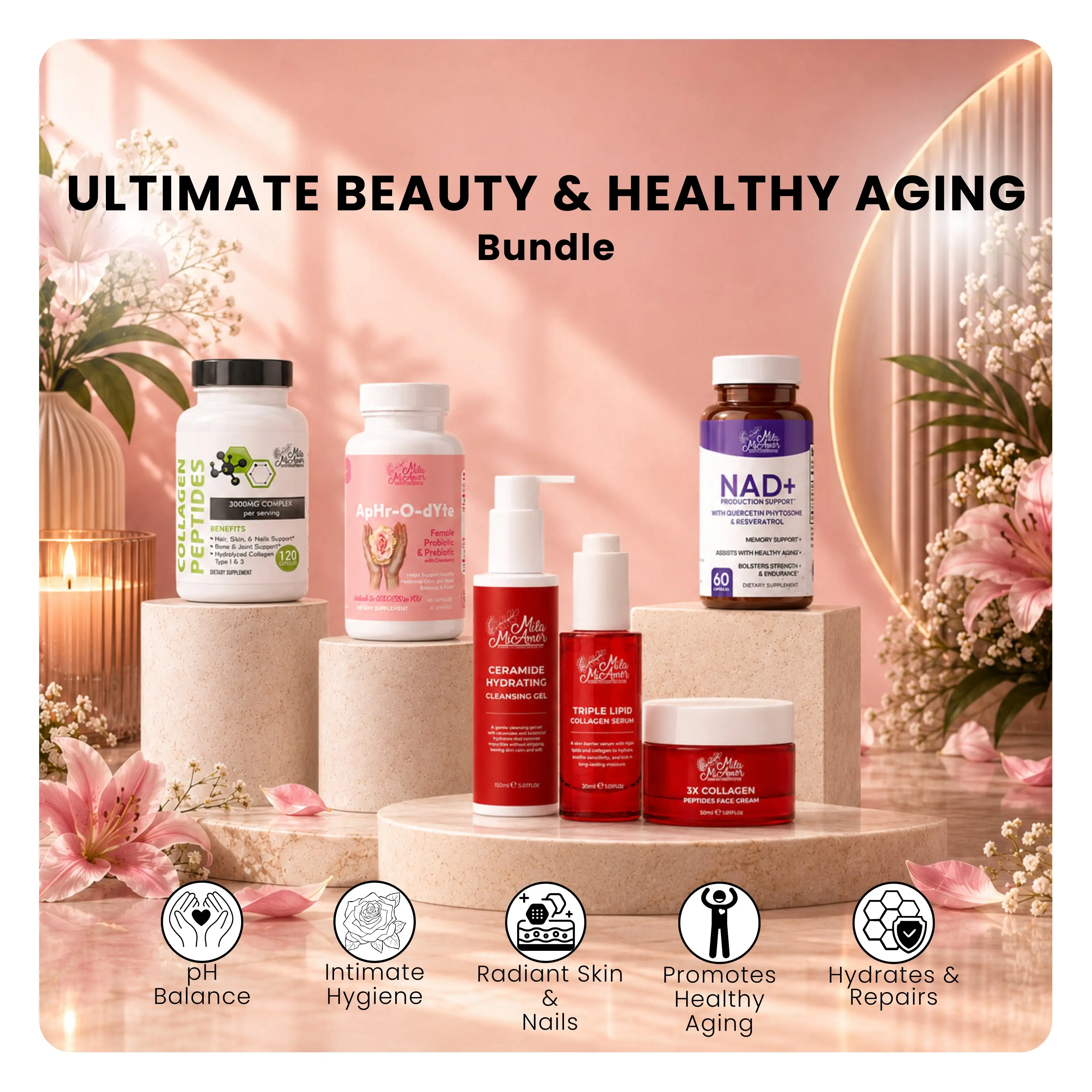 TT Exclusive Ultimate Beauty & Healthy Aging Bundle – NAD+ with Resveratrol & Quercetin, Hydrolyzed Collagen Peptides, and Complete Hydration & Collagen Skincare Set – Supports Skin, Hair, Nails & Cellular Wellness