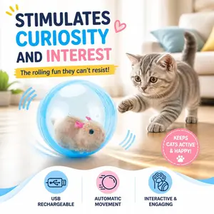 Boredom Buster Smart Cat Toy Auto-Rolling Ball with Mouse Hands-Free Play for Indoor Cats