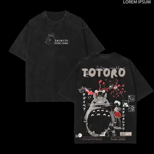 My Neighbor Totoro Studio Ghibli Retro Washed Heavyweight Cotton T-Shirt. Double Printed High-Res Graphic Vintage Oversized Tee. Unisex Y2K Anime Streetwear. The Ultimate Father's Day Gift & Casual Top for Manga Fans.