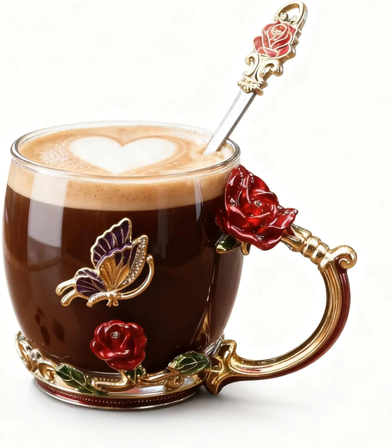 Stocking Stuffers For Women Mom Perfect Christmas Valentines Day Gifts Glass Enamel Coffee Tea Mug Birthday Presents For Her Girlfriend Wife From Daughter Son (Rose Red Coffee Cup, 11 OZ)