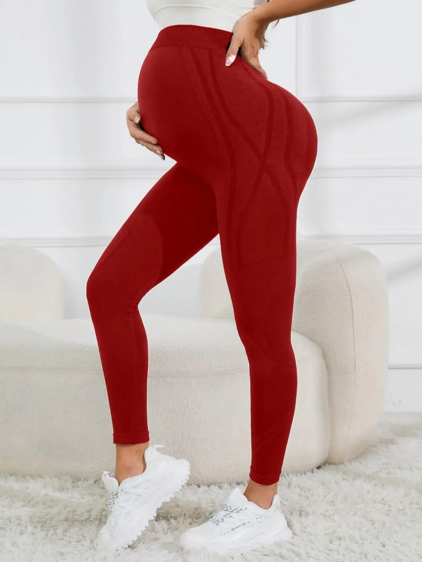 Women's Solid High Waist Leggings, Casual Comfy Breathable Skinny Pants for All Seasons, Maternity Bottoms for Pregnancy Yoga Workout