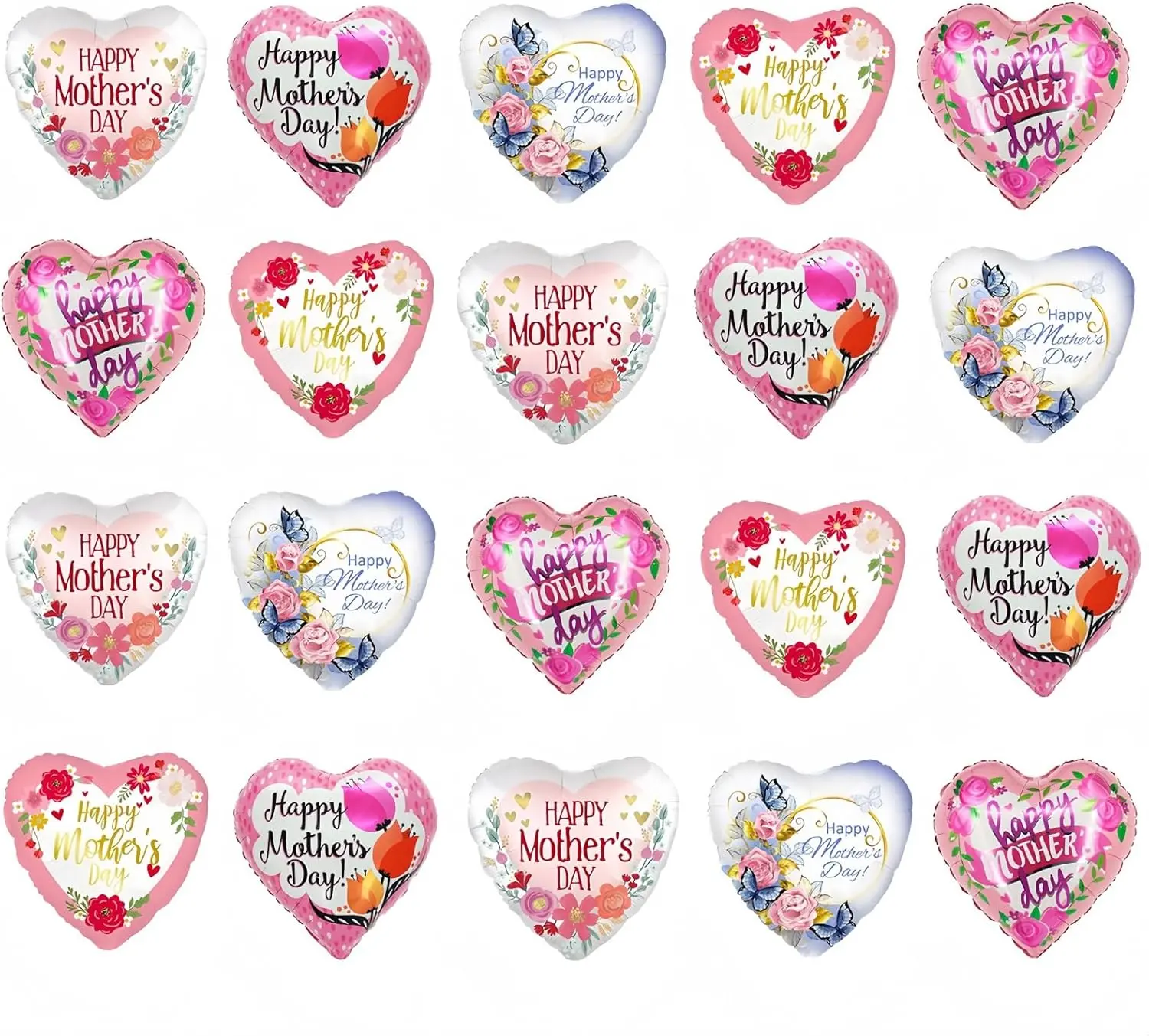 Mother Day Gift Happy Mother's Day Balloons 20Pcs 18inch Aluminum Foil Balloons Heart Balloons for Mother's Day Birthday Party Decorations