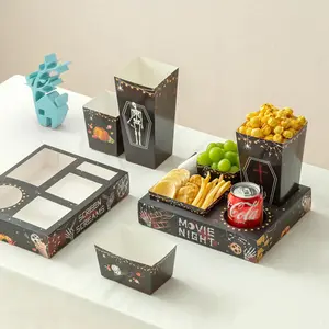 Movie Night Snack Trays 100pcs Include 20 Movie Night Trays, 20 Popcorn Boxes, 20 Salad Bowls, 20 Nacho Bowls, 20 Movie Party Invitations, Horror Movie Night Supplies for Nacho Bar