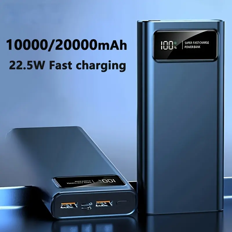 10000/20000mAh Portable Power Bank, Mobile Phone Battery Pack. Equipped with USB & Type-C ports supporting PD fast charging standard, high-capacity emergency backup power supply for outdoor use.