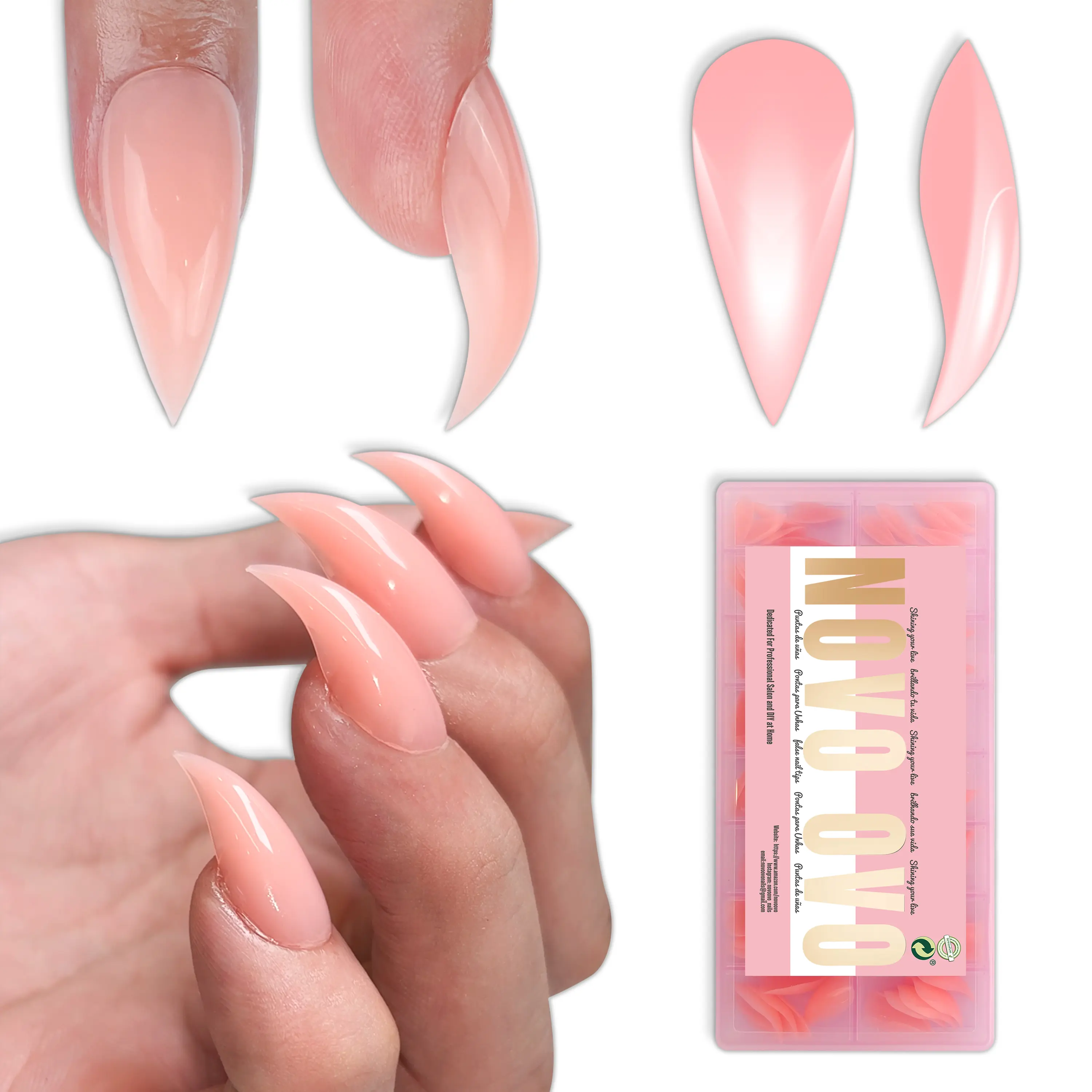 Cat Claw Short Curved Stlettio 3D Nail Tips Baby Pink