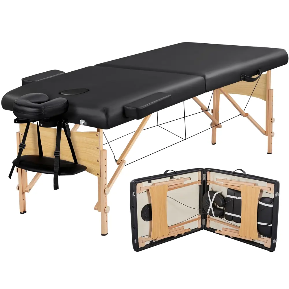 Costoffs 2-Section Foldable Sturdy Heavy-Duty Massage Table - Salon Furniture, Spa Salon Equipment, Wood Construction, Foam Padding, Leather Surface, Face Cradle, Manicure Armrests, Carry Bag, Portable for Home Spa, Professional Tattoo Artists