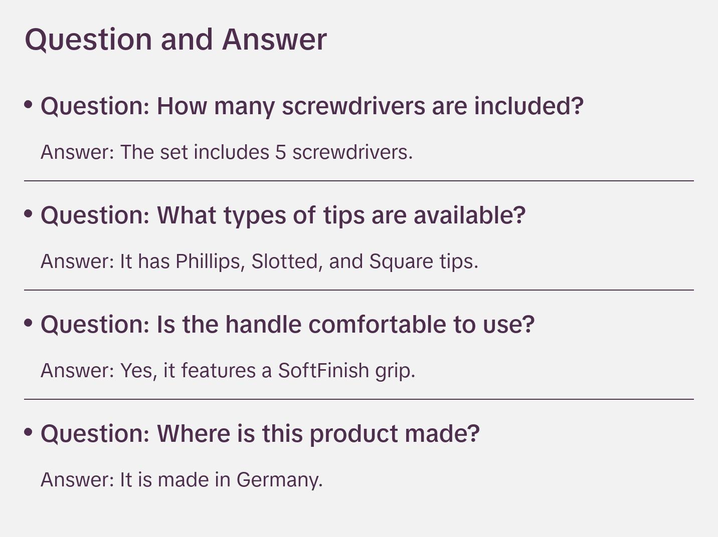 Wiha Tools 30286 5 Piece SoftFinish Slotted and Phillips and Square Screwdriver Set