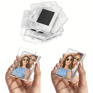 12pcs of Blank Photo Frames with Refrigerator Magnets, Mini Magnetic Fridge Frames, Rectangular Frame, Semi-Transparent Acrylic Blank Fridge Photo Magnets, Home Decoration, Perfect Gifts for Family And Friends.