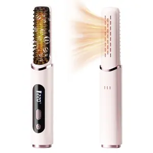 Cordless Hair Straightener Brush, Portable Straightening Brush for Travel, Negative Ion Hot Comb Hair Straightener for Women, Straightening Comb for Travel & Home, USB Rechargeable