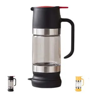 Press-Type Glass Honey Dispenser, Leak-Proof High Borosilicate Glass Jar with One-Hand Operation, No-Drip Syrup Container for Kitchen Use