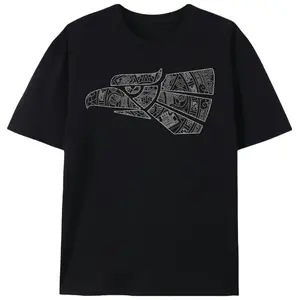 Men's Stretch Shortsleeve Tshirt - Eagle & Aztec Calendar Print, Round Neck Casual Cotton Knit Streetwear Top, Made in Mexico, Menswear Casual T-Shirts