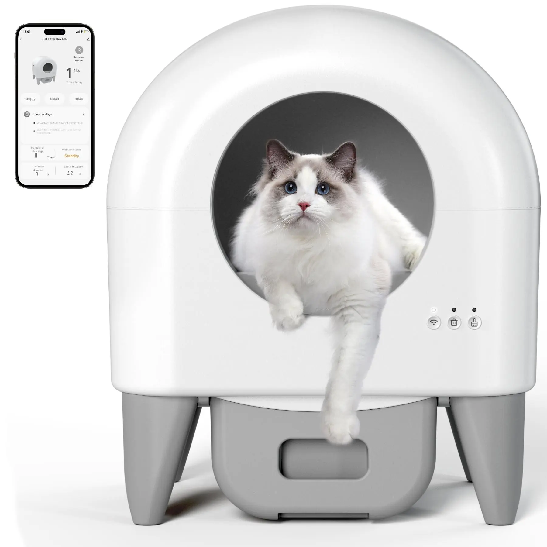 95L Automatic Self-Cleaning Cat Litter Box - App-Controlled, Safety Sensors, Removable Washable Liner, Includes 2 Garbage Bag Rolls for Pet Lovers, Automatic Litter Box, Self-Cleaning Litter Boxes