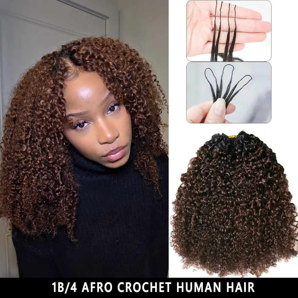 YWIGS Color Crochet Human Hair Extensions T1b/4 Blend Color Crochet Hair Pre-Separated Afro Kinky Curly Crochet Hair 4-5 Bundles Recommended for a Full Head TikTokShopJumpstartSale #backtoschool #backtoschoolshopping #sohochic