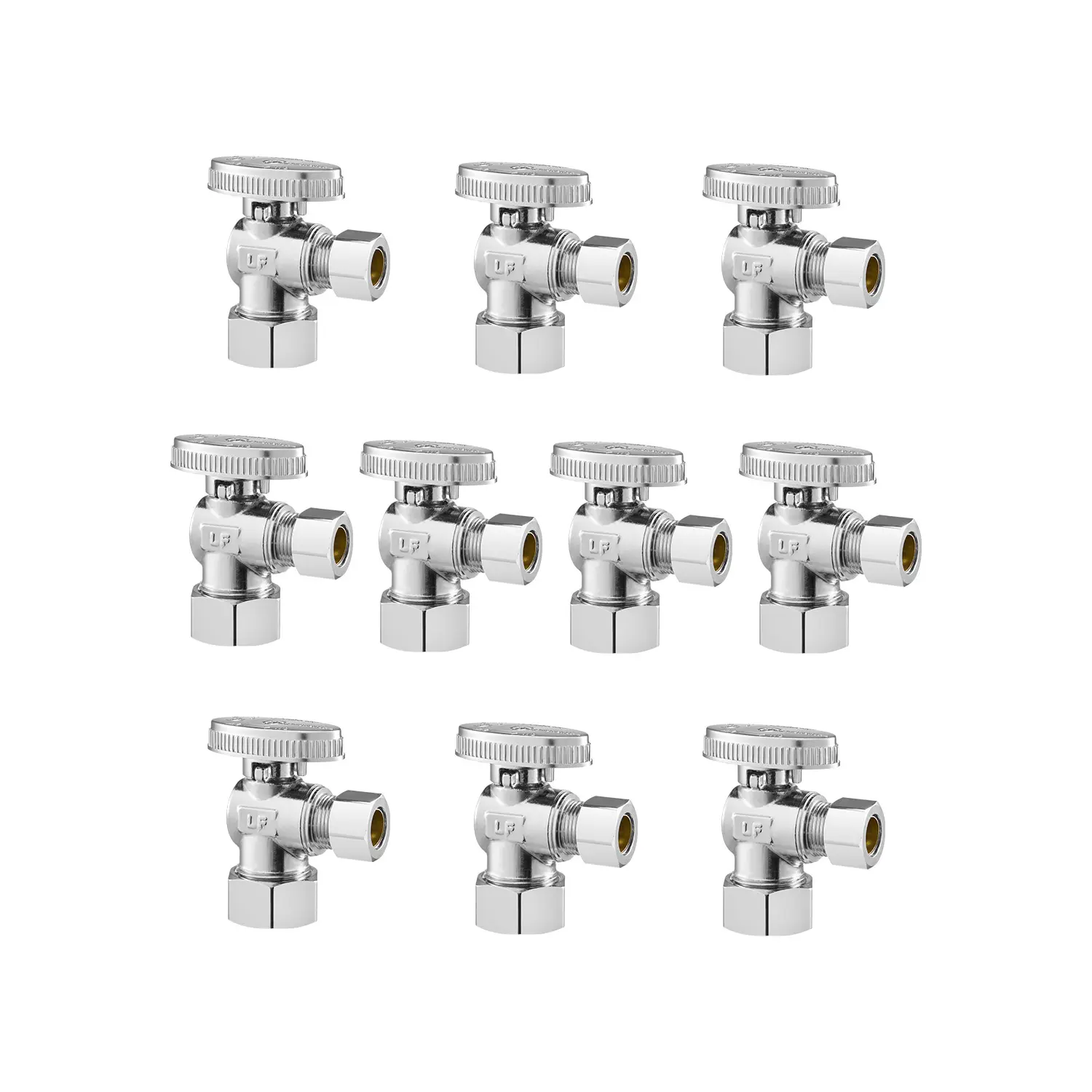 VEVOR 10-Pack Heavy-Duty Lead-Free Brass 1/4 Turn Angle Stop Valves, 1/2" Nominal (5/8" OD) Compression Inlet x 3/8" OD Compression Outlet, Home Bathroom Plumbing Hardware Pipe Parts [Father's Day Gift]