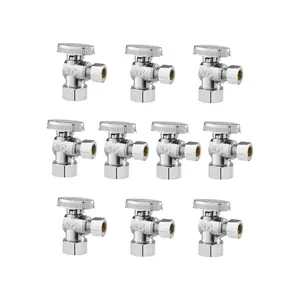 VEVOR 10-Pack Angle Stop Valve,  1/4 Turn Water Shut Off Valves, 1/2" Nominal (5/8" OD) Compression Inlet x 3/8" OD Compression Outlet Shutoff Valve for Bathroom Kitchen Toilet Shower Plumbing
