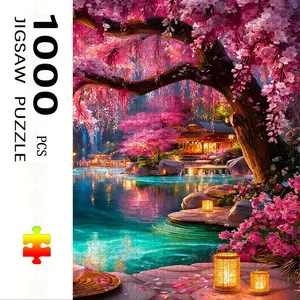 1000 Piece Sakura Tree Hot Spring Theme Puzzle, Large Adult Family Interactive Toy, DIY Home Decor Brain Challenge, Holiday Scene, Perfect Gift