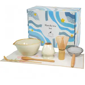 Matcha Whisk Set 7 count, Complete  Matcha Making Kit with Ceramic Chawan Bowl,  Whisk (Chasen), Scoop, Sifter & Holder - Starter Kit for Beginners, Christmas Thanksgiving  Idea