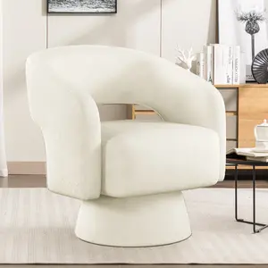 [summervibes] Ebello 21.3" Wide swivel chair, modern luxury velvet decorative chair, comfortable round armrests, 360-degree rotating bucket chair, suitable for living room, bedroom office, beige