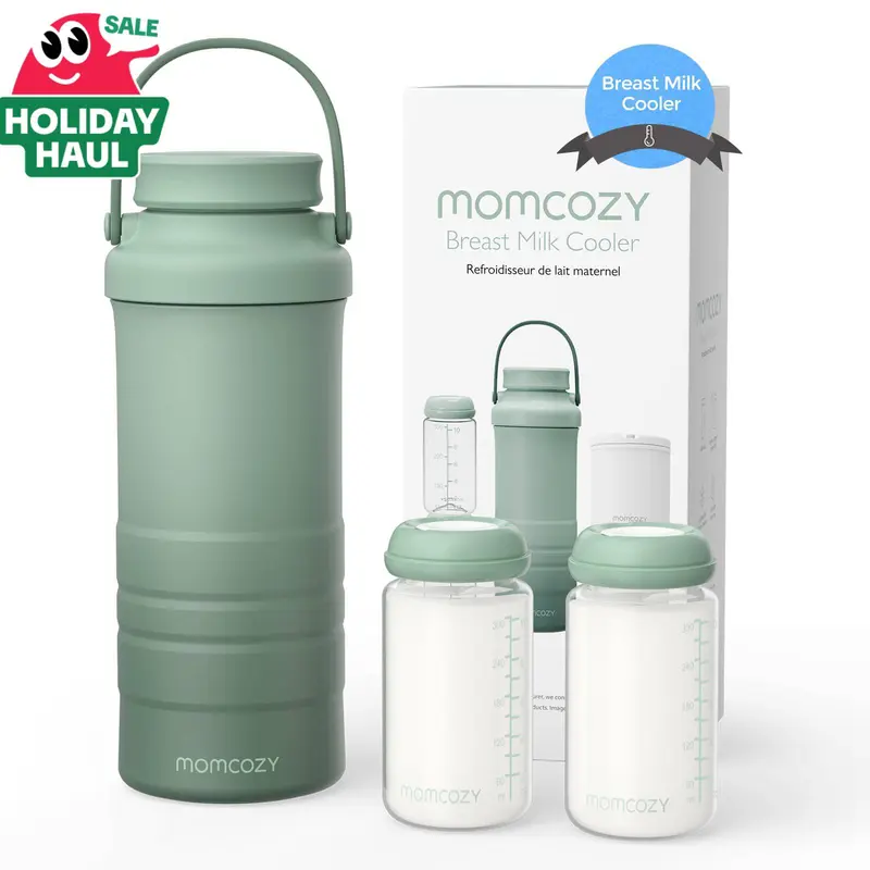 Momcozy 22oz Portable Breast Milk Cooler for Outdoor, 360°Total Cooling for 24Hours, Larger Capacity Travel Breastmilk Chiller with 2pcs Baby Bottles for Breastmilk Storage, Breastfeeding Essentials