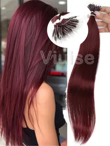 30G 50pcs Burgundy Nano Beads Human Hair Extensions,Capsule Nano Ring Fusion Human Hair Extension,Straight Natural Hair Extensions For Women/Girls,Invisible Hair Extensions,Seamless Extensions,Volume Enhancing Hair Extensions,12inch-22inch