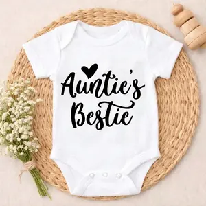 Newborn Baby Bodysuit Romper Outfit Auntie's Bestie Heart Print Snap Closure baby boy clothes Toddler Size Skin - friendly Perfect Gift for Grandma, Parents, Perfect for Coming Home & Celebrations