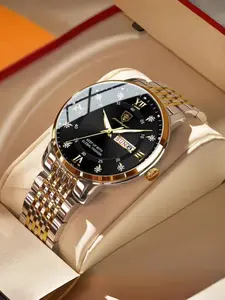 Men's Stainless Steel Analog Quartz Watch, Waterproof Luminous Display, Day & Date Function, Stylish Business Design for Daily Wear, Business Fashion Watches