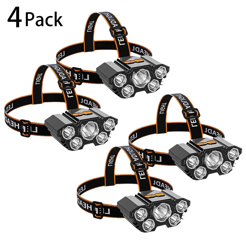 4 Pack Rechargeable LED Headlamps – Bright, Waterproof & Adjustable Head Flashlights with 4 Modes for Hard Hat, Camping & Running, High Lumen, USB Charging, Fishing Working Emergency Use