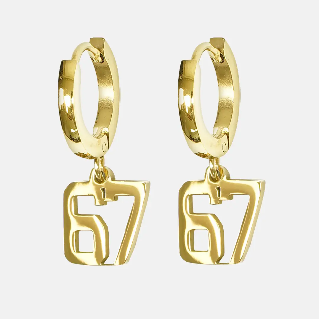 SLEEFS Number Earring Gold Plated Stainless Steel 50–99 Sweat & Water Resistant for Athletes and Style Enthusiasts High-Quality Gold Finish for Active Lifestyle