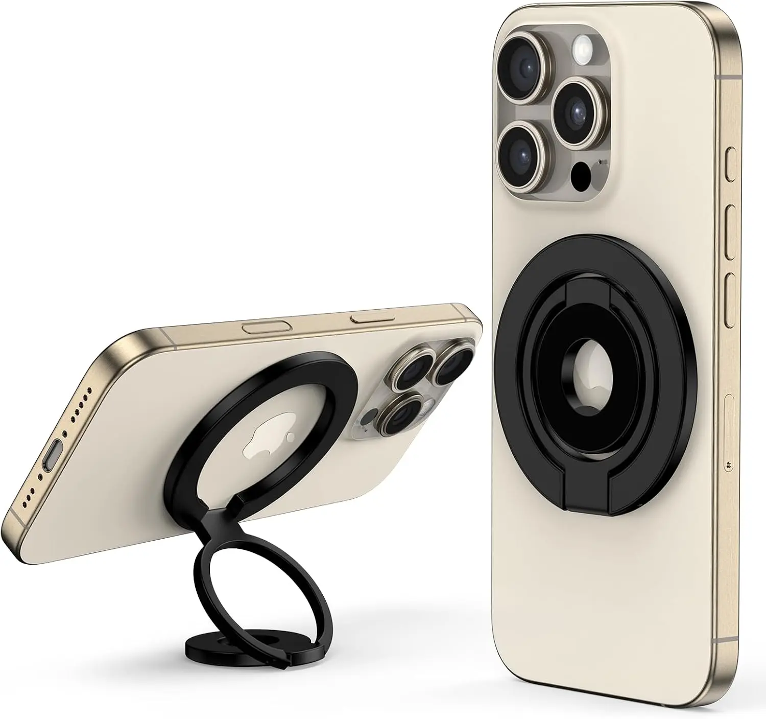 3-Fold Magnetic Alloy Foldable Cellphone Finger Ring Holder, 360° Rotatable Adjustable 2-Sided Grip & Stable Stand with MagSafe Mount, Durable Silicone Accessory for Easy Installation, Compatible with iPhone 17/16/15/14/13/12 Pro Max & Smartphone Devices,