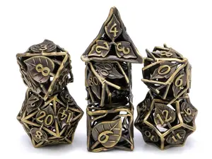 Leaf Metal Hollow DnD Dice Set: 7 Piece Plant Themed RPG Dice Steampunk Mechanical