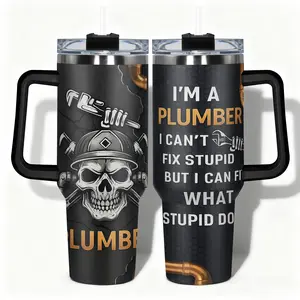 1pc Tumbler Stainless Steel Water Bottle Skull Plumber Graphic Designs, Leakproof Large Capacity (40oz/30oz/22oz/20oz/14oz), Needed for Gym, Hiking, Travel Ideal Birthday Christmas Gift