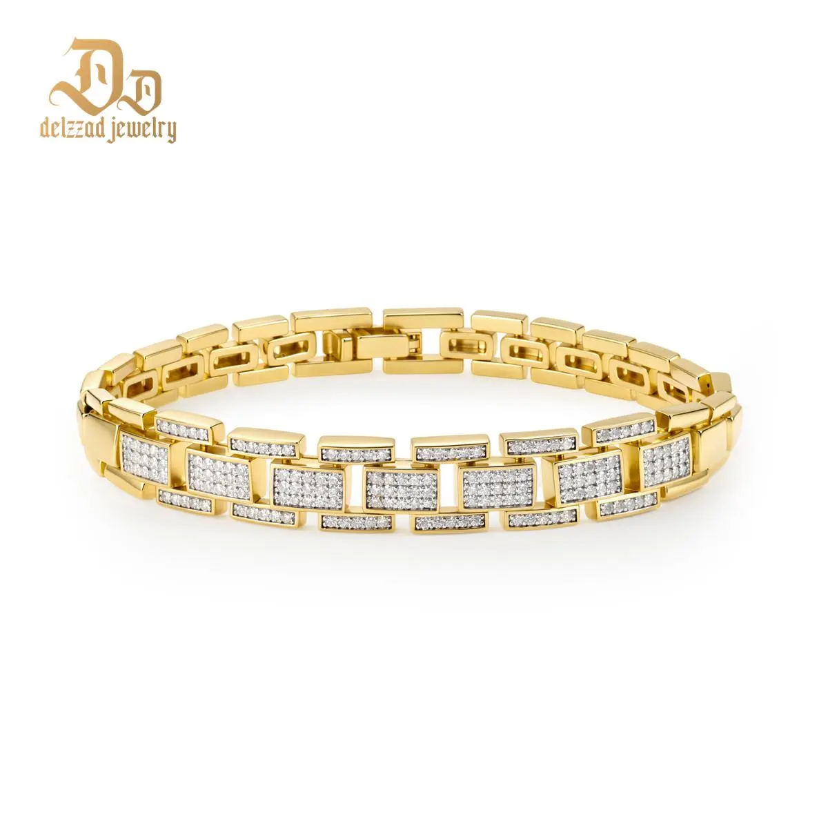 Delzzad 1ct Sunlit Bricks Bracelet Bangle Golden Link Bracelet Synthetic Moissanite Bracelet Jewelry Copper Chain Perfect Birthday Engagement Wedding Anniversary Christmas Valentine's Day Mother's Day Gifts