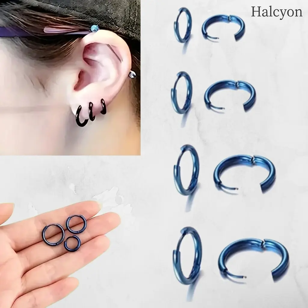 Halcyon 4 Pairs Thin Wire Cartilage Earrings Set, Stainless Steel Small Hoop Studs 10/12/14/16mm, Hypoallergenic Daily Wear Gift for Friends