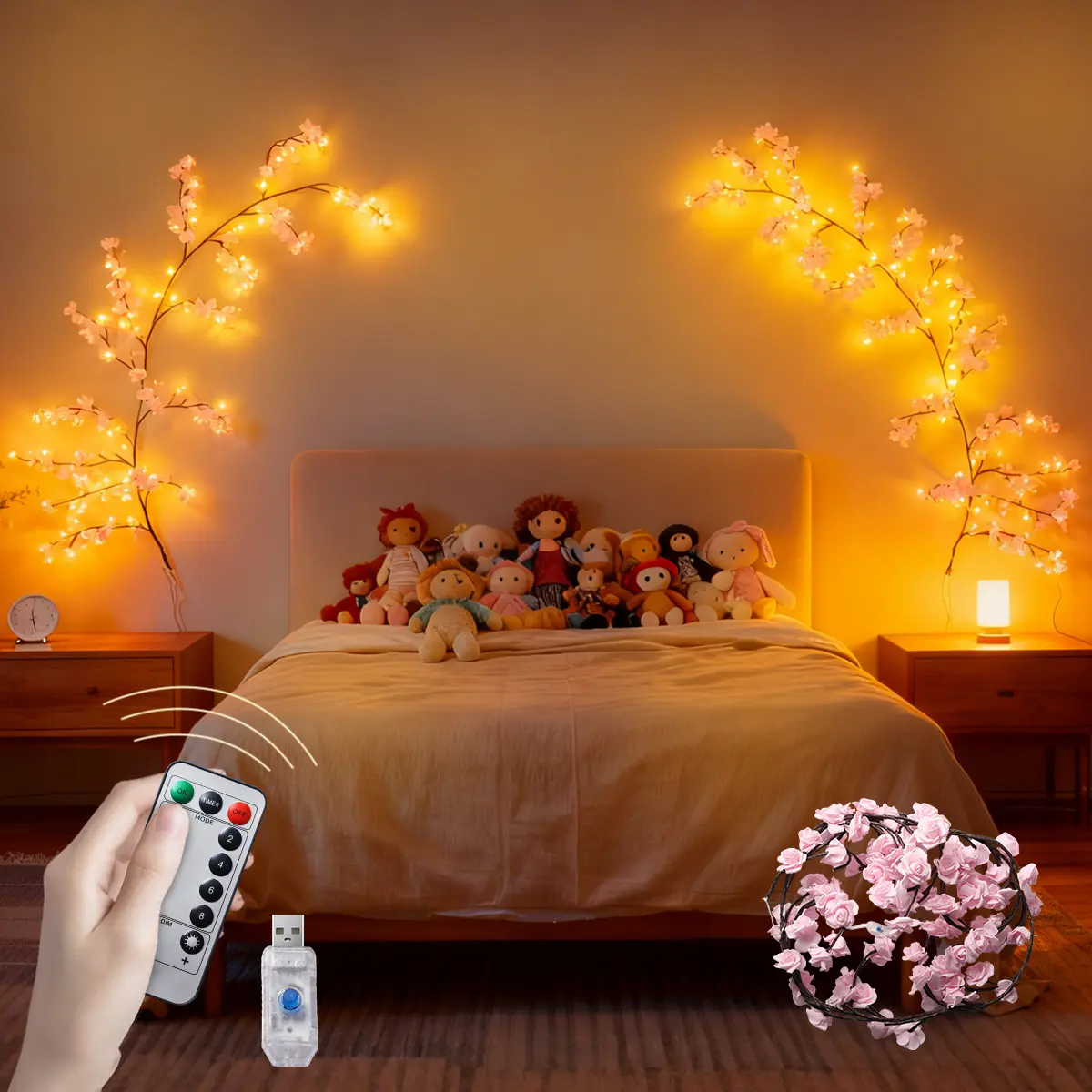 96 LED Whimsical Rose Willow Vine Branch Lights - Remote Control, 8 Lighting Modes, USB-Powered Flower Garland, Valentine Wall Decor, Indoor Party Lights for Home Bedroom Living Room Events