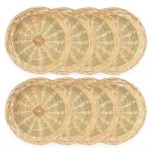 8 Pack Bamboo Paper Plate Holders, 10 Inches Reusable for Dinner Plates Hand Woven Wicker Paper Plate Baskets