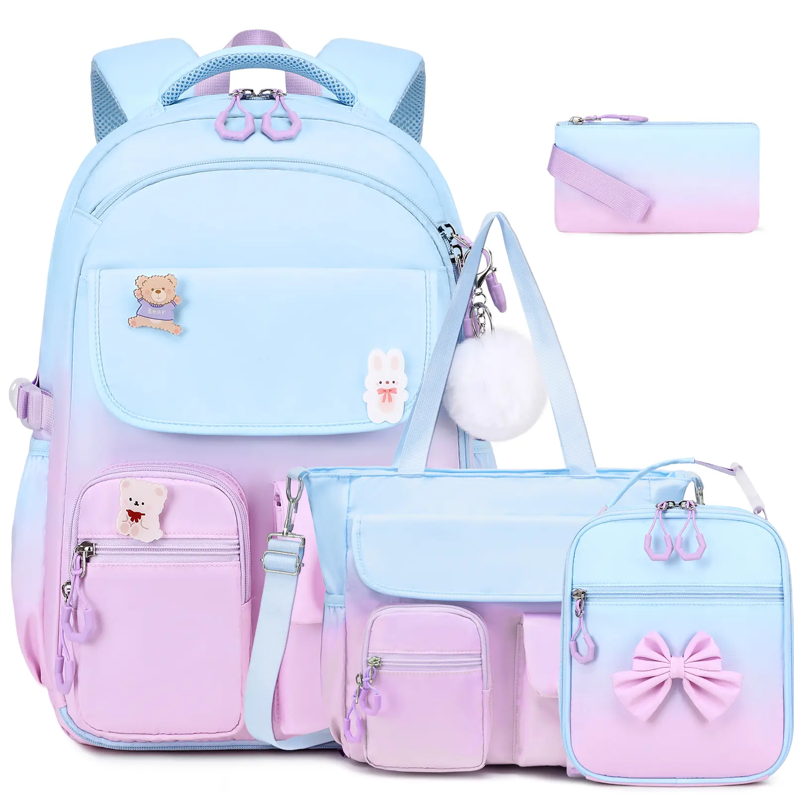 SIMILOVE 3/4PCS Backpack for School, Cute Waterproof Trendy Bow-Adorned School Backpack with Matching Lunch Bag & Pencil Case Set – Back to School Gift for Kids & Teens dealsforyou,dorm room inspo,college dorm essentials,dorm haul