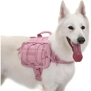 Dog Backpack for Medium and Large Dogs, Giant Nylon Dog Bag Tactical Backpack with Side Pockets, Suitable for Hiking, Walking, Training, and Running (Pink, Large Size)