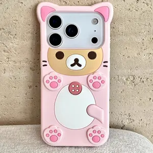3D Cute Cartoon Bear Soft Silicone Case for IPhone 17 16 15 14 13 11 Pro Max Plus 12 Mini 17Pro i17 Women Girl Funny Phone Cover