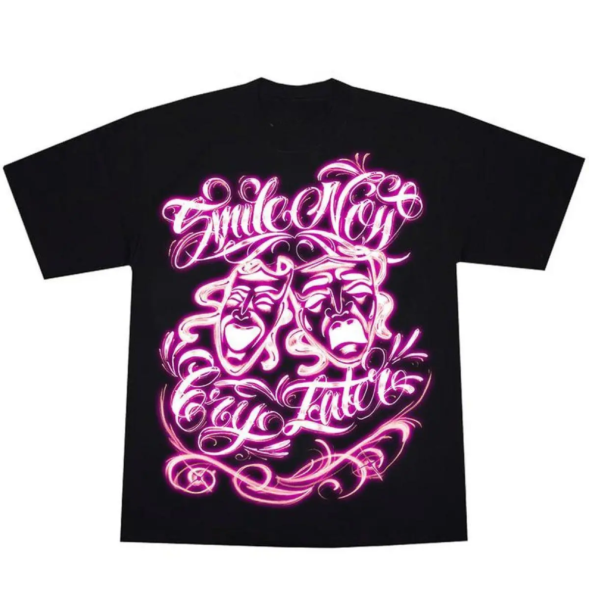 Smile Now Cry Later Airbrushed Pink Chicano Tattoo, Chicano Art,Gangxter Clothes Cholo, Lowrider, Chicana,  Graphic Tee,Hoodie Chicano Sweatshirt Front and backmen gifts,graphic tees......,chenille