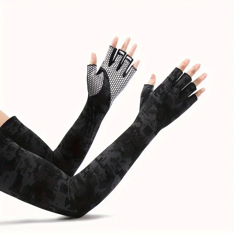 Summer Cooling Half-Finger Arm Sleeves for Men, Sunshade Thin Arm Covers, Ice Silky Fiber Fabric, Outdoor Sunshade Cooling Gloves for Women