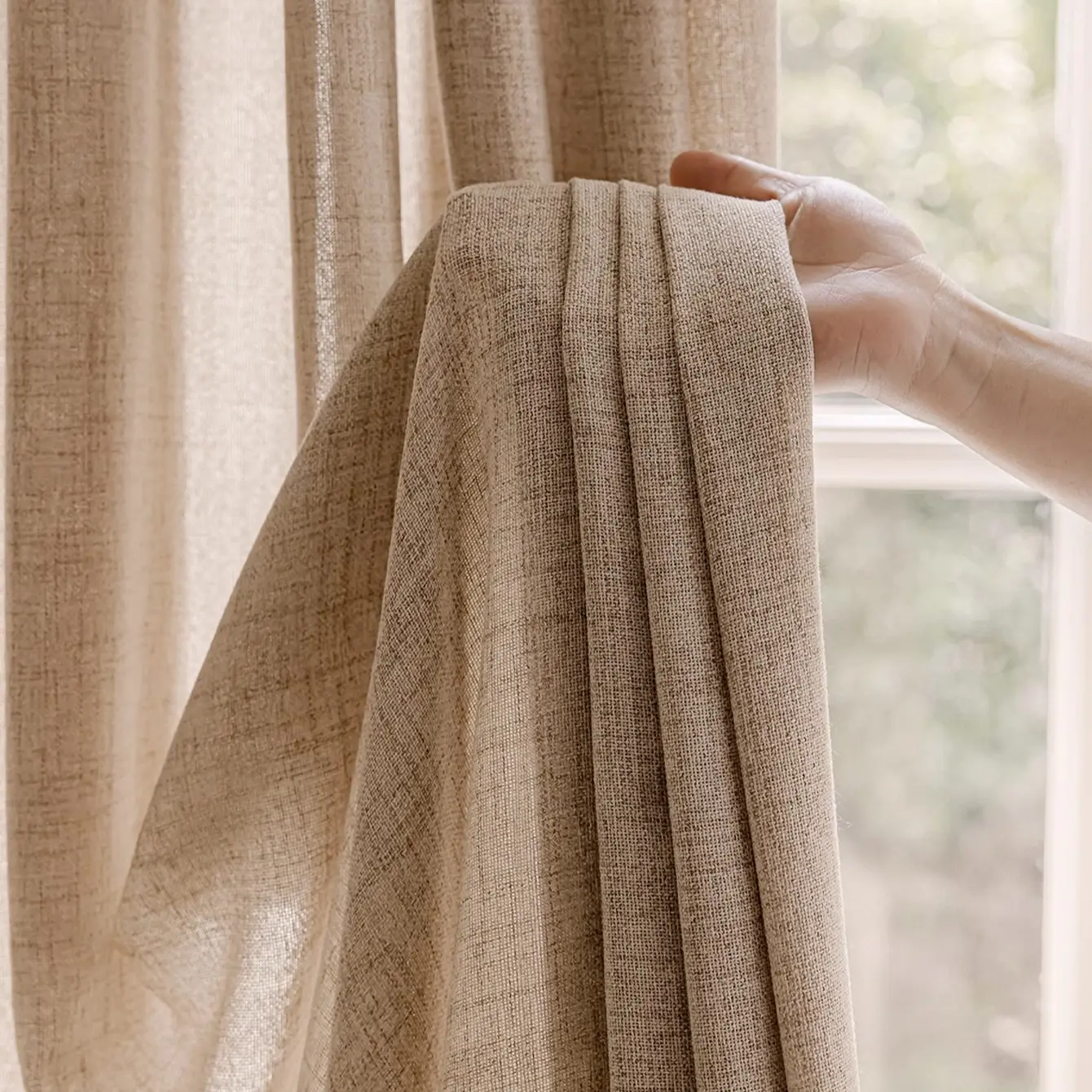 1pc 【Grommet Top】Forest-Style Healing Linen Curtain for Windows - Grommet Curtains, Semi-Blackout & Breathable, Softens Light, Easy Install, Fits Living room/Bedroom/Nook, Fresh Healing Vibe