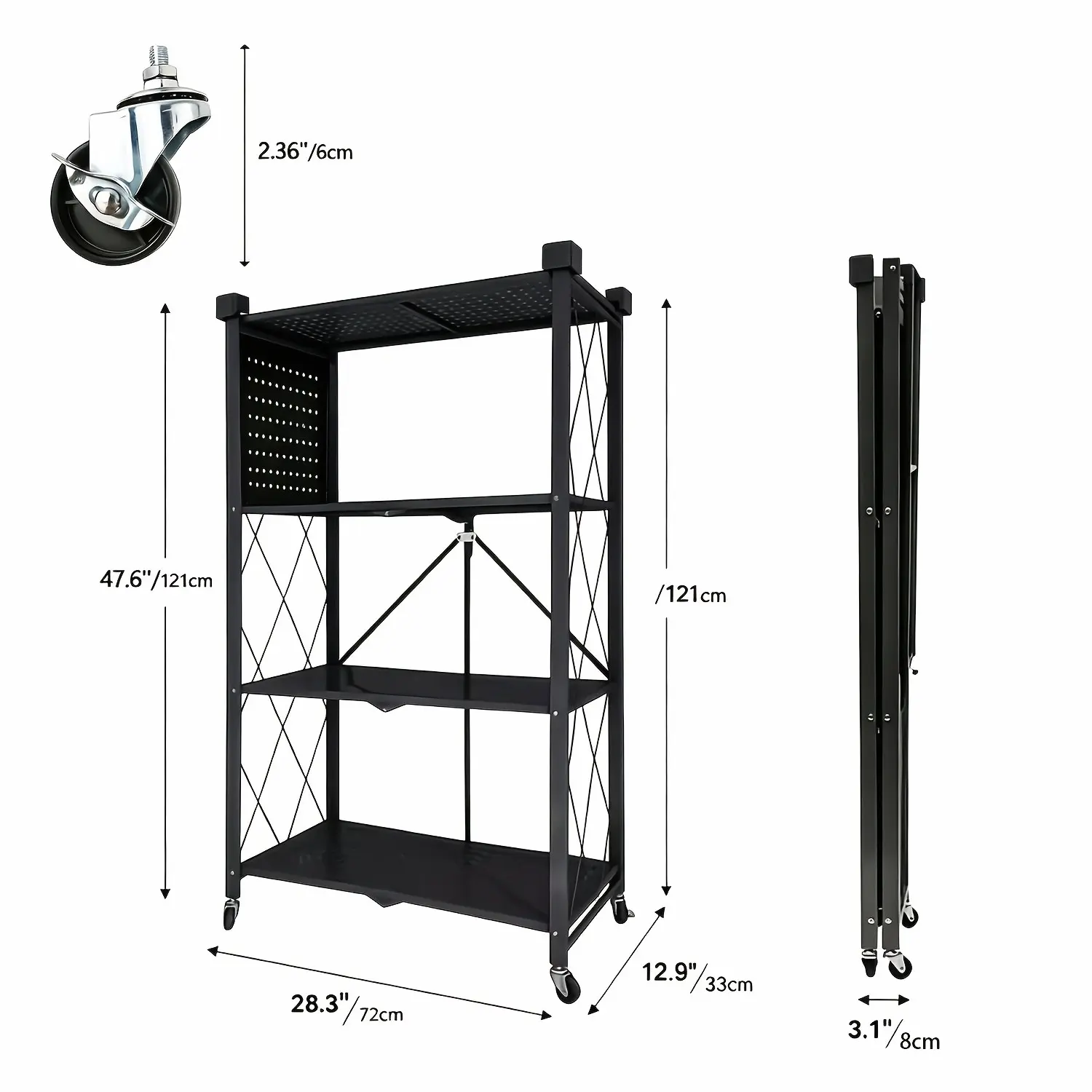 1pc Foldable Heavy-Duty 3/4/5-Tier Storage Rack with Casters, No Assembly Required, Space-Saving, Practical, Versatile for Office And Bookshelf Organization - Ideal for Folding And Storing Items