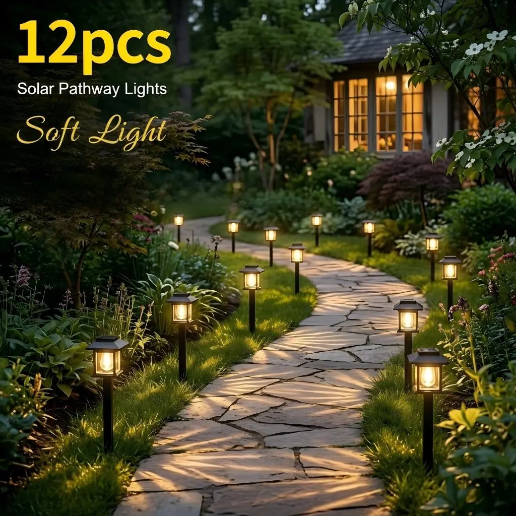 【GLEAM】12/6 Pack Solar Lights Outdoor Waterproof, LED Solar Garden Lights, Outdoor Decorations, Garden Decor for Yard, Patio, Landscape, Planter, Walkway,dorm essentials,home decor,home essentials,camping essentials