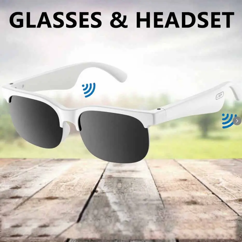 ANKRIYUL Wearable Smart Music Glasses - Over-Ear Wireless Audio Wearable Tech Glasses with White Frame, Black Mirror Lenses, Multifunctional Tech Gadget for Outdoor Sport, Hiking, Smart Glasses
